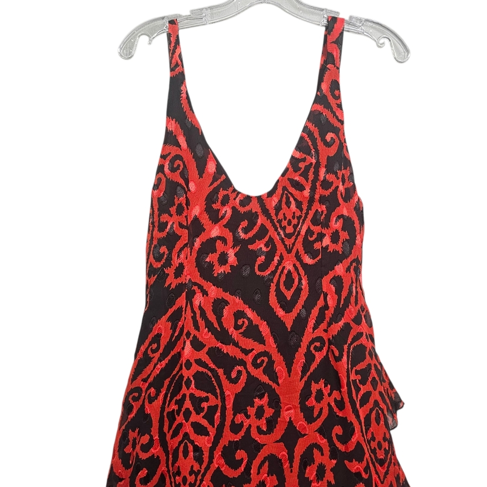 Nasty Gal Nwt Grand Entrance Red/Black Jacquard Ruffled Flowy V Neck Maxi Dress - Picture 7 of 17